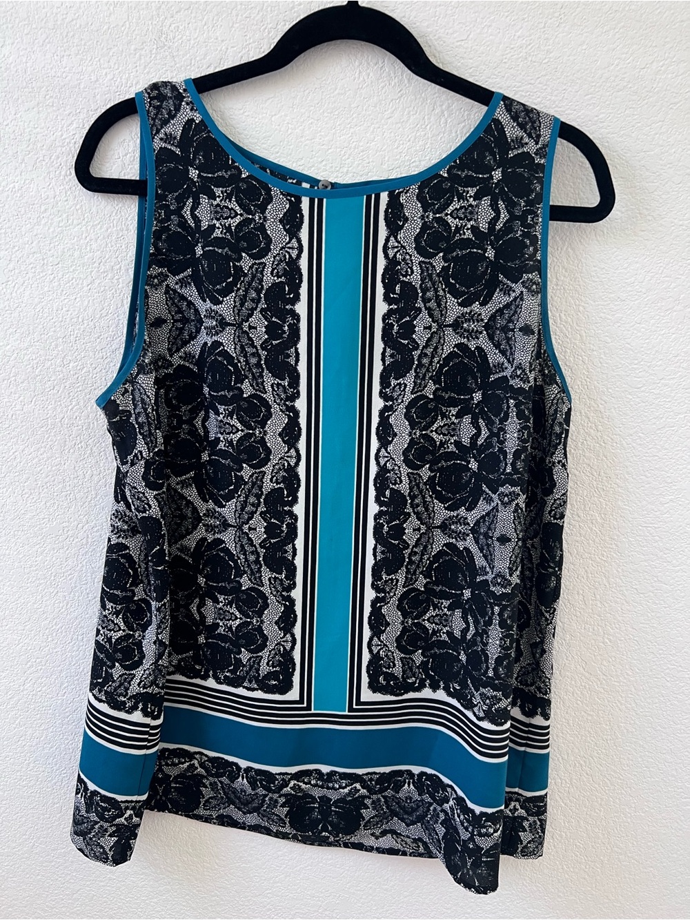 Ann Taylor Sleeveless Teal & Black Patterned Women's Top